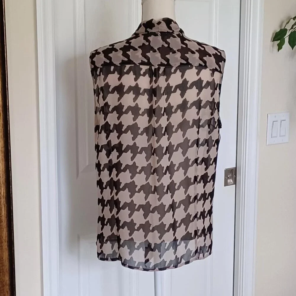 EUC! Tahari ASL Classic Houndstooth Print Semi-Sheer Front Tie Blouse Size XL - Picture 2 of 4
